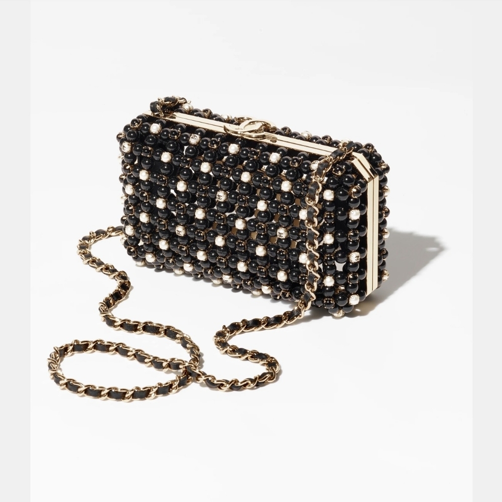 Chanel Gold, and Black CC Beaded Clutch/Shoulder Bag
